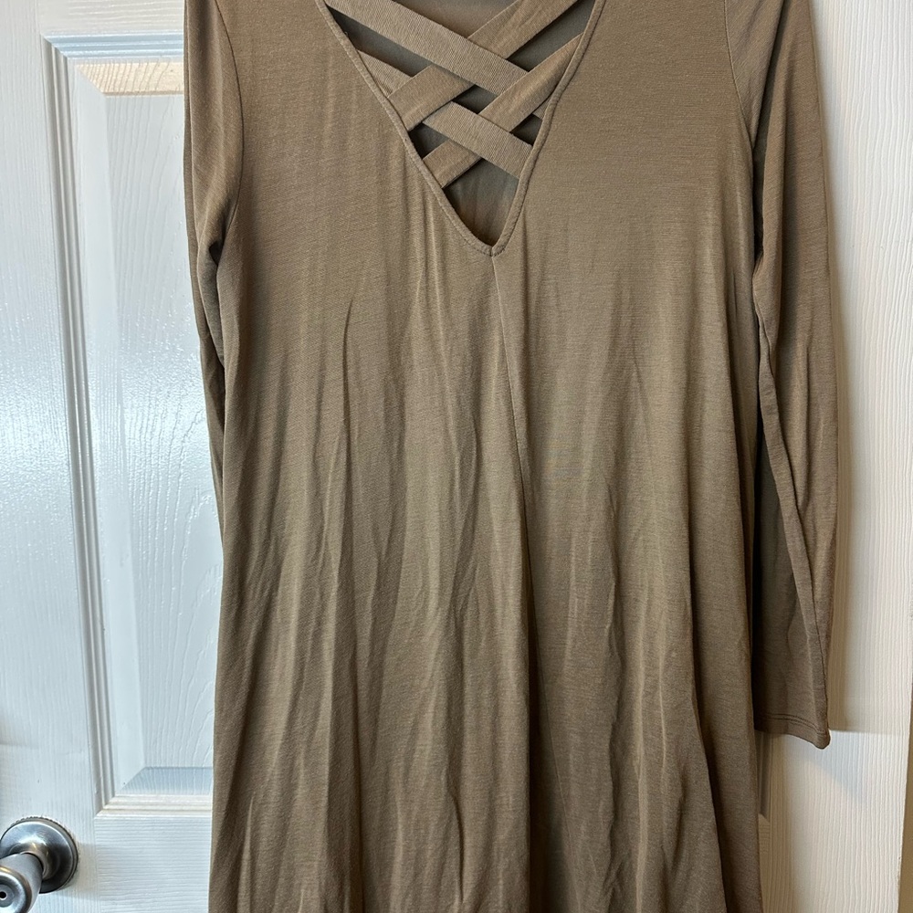 Elegant Tan Long Sleeve Dress